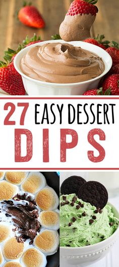 different dessert dips with strawberries and chocolate