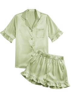 PRICES MAY VARY. Comfy satin silky short sleeve pajamas set for women, collar v neck short PJs sets for girls and women Classic collar down v neck with button down closure, ruffle short sleeve and shorts sleepwear set for women Made from soft and smooh fabric, regular fit, suitable for spring, summer and fall Satin PJs sleepwear set suitable for homewear, sleepwear, loungewear, pajamas party Please check the size chart of Umenlele in Product Description carefully before purchasing. Hand wash/ Ma Cheap White Pajama Shorts For Sleep, Bridesmaid Pjs Pajama Set Pants, Kitsch Satin Sleep Set, Silk Bridesmaids Pajamas, Plaid Green Pajamas, Pajama Sets Plus Size, Silk Pajama Set Bridesmaids, Sleep Shirts For Women Cute, Baggie Pajamas