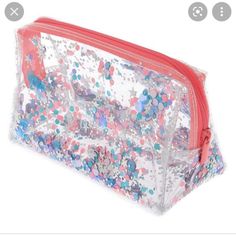 Trendy Pink Cosmetic Storage Pouch, Trendy Pink Cosmetic Pouch, Trendy Pink Cosmetic And Toiletry Storage Gift, Clear Pouch Cosmetic Bag Gift, Clear Pouch Cosmetic Bag As Gift, Confetti Makeup, Sparkly Makeup, Hair Bag, Clear Hair