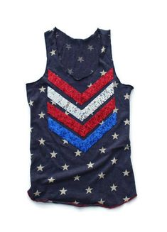 "The \"Original\" women's 4th of July tank / shirt with red, white (silver), and blue sequin chevron patch. A must have for your summer beach parties. Patch made with quality sequin fabric and sewn on to shirt not a vinyl transfer. 50% Polyester 38% Cotton 12% Rayon Sizes Available - XSmall/Small/Medium/Large/XL/2XL (Measurements are taken across the front of the garment lying on a flat surface) - I recommend comparing the listing measurements to a similar shirt you own that fits you well to fin Red Star Print Top For Summer, Cotton Summer Top With Star Print, Blue American Flag Top For 4th Of July, American Style Blue Tops For Independence Day, Red Star Print Crew Neck Tops, Casual Red Tops With Star Print, Casual Red Top With Star Print, Casual Red Star Print Tops, Red Patriotic Top With Star Print