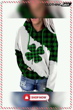 Women's Long Sleeve Hoodies Shamrock Print Fleece Ladies Hoodies Ladies Hoodies, Womens Sweatshirts, Cheap Hoodies, Women Wholesale, Online Clothing Stores, Model Photos, Long Sleeve Hoodie, Women Long Sleeve, Sweatshirts Women