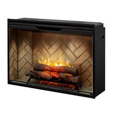 an electric fireplace with logs in it