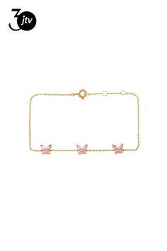 14k Yellow Gold 7��� Pink CZ Butterfly Bracelet, with Spring Clasp, Women���s Butterfly Bracelet, Yellow Gold, Bracelet, Yellow, Pink, Gold