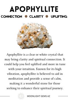 a rock with the words apophylite on it and an explanation to its meaning