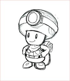 a drawing of a person wearing a hat and holding a toy in one hand, while standing