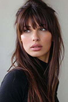 Breton Hair, Long Hair 2024 Trends, Bangs On Small Forehead, Franje Pony, Pony Effect Makeup, Bangs For Thick Hair, Brown Hair Bangs, Bangs Ideas, Κούρεμα Bob