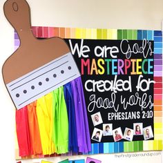 a colorful bulletin board with the words we are god's masterpiece