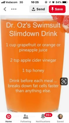 Honey Drink, Slim Down Drink, Healthy Drinks Smoothies, Healthy Juice Recipes, Diet Drinks, Healthy Drinks Recipes, Think Food, Fat Burner Drinks