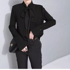 Women Black Casual Clothing Shirt Top Extra Long Ribbon Lace Up Metal Buckle Split Blouse Kikimoly Women 2017 Fashion Casual Designer Clothing Shirt Top Spring Extra Long Ribbon Lace Up Metal Buckle Split Blouse Package Contain: 1 Piece Women Blouse (Other Accessories Photographed Are Not Included.) Size Unit: Cm [Size S] Shoulder 39 Bust 94 Sleeve 61 Length Front 57 Length Back 59 Fall Office Wear Tie Neck Tops, Fall Tie Neck Tops For Office Wear, Chic Fall Office Tops, Formal Collared Tops For Fall, Formal Collar Tops For Fall, Fitted Tie Neck Top For Workwear, Black Tie Neck Top For Evening, Black Tie Neck Blouse For Evening, Fall Office Wear Blouse With Tie Neck