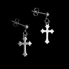 These Gothic Cross Earrings are made entirely from stainless steel, meaning they are hypoallergenic and safe for sensitive ears! That's everything from the studs and crosses to the butterfly backs. The crosses are approximately 18 mm x 11.5 mm