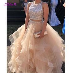 Crystals Makeup, Prom Dress Two Piece, Dresses Two Piece, Organza Dresses, 2 Piece Prom Dress, Lipstick Eyeshadow, Ruffle Prom Dress, Bridal Packages, Prom Girl Dresses