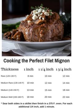 the recipe for cooking the perfect filet minon is displayed on an instagram page