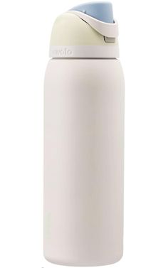 a white and blue water bottle on a white background