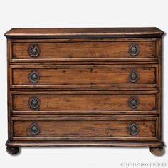 an old chest of drawers is shown against a white background