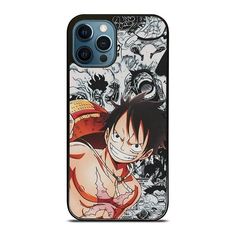 an iphone case with the image of one piece and another character in front of it