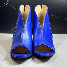 New Without Box Blue Leather Wedge Heels, Blue Slip-on Heels, Blue Heels With Stacked Heel And Medium Width, Womens Wedges, Ankle Bootie, Womens Shoes Wedges, Ankle Booties, Bootie, Color Blue