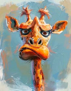 a painting of a giraffe with blue eyes