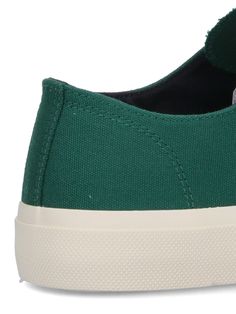 Veja 'Cashmere II Low' lace-up sneakers in green organic regenerative cotton with round rubber toe cap, lace-up closure, logo label on the tongue, side white logo detail, rubber sole. Composition: 100% Cotton Classic Green High-top Sneakers, Classic Green Low-top Sneakers, Classic Green Sneakers With Gum Sole, Custom Lace-up Canvas Sneakers With Rubber Sole, Classic Green Sneakers With Vulcanized Sole, Classic Green Custom Sneakers With Gum Sole, Green High-top Sneakers With Logo Patch, Casual High-top Custom Sneakers For Everyday, Casual Everyday High-top Custom Sneakers