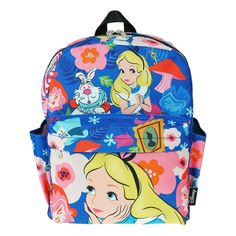 Disney Alice In Wonderland Mini Backpack, A Whimsical Accessory That Brings The Magic Of Wonderland To Life! This Vibrant Backpack Boasts An Oversized Print Showcasing Alice Herself, Along With Iconic Characters Like The White Rabbit, Cheshire Cat, And The Talking Flowers, All In Vivid, Eye-Catching Colors. Crafted From Durable Nylon, This Backpack Is Not Only Stylish But Also Practical. Its Design Features One Large Zipper Pocket And Two Side Pockets, Providing Ample Space To Carry Your Essenti Disney Backpack For Back To School, Disney Character Print Backpack, Disney Backpack For Daily Use And Back To School, Disney Backpack For Theme Park And Back To School, Disney Style Standard Backpack, Disney Style Bags With Zipper For Back To School, Disney Character Print Standard Backpack, Disney Back To School Bags With Zipper Closure, Disney Themed Standard Backpack For Theme Park