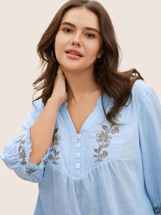 Cotton Floral Embroidered Notched Collar Frill Trim Blouse Floral Embroidered Shirt, Blouse Man, Magenta Dress, Womens Trendy Tops, Kurti Designs Latest, Ladies Shirt, Trendy Fashion Tops, Islamic Clothing, Shalwar Kameez