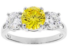 Bella Luce ® yellow sapphire and white diamond simulants 3.61ctw round, rhodium over sterling silver ring. Measures approximately 0.75"L x 0.25"W and is not sizeable. Gia Certified Yellow Round Rings, Gia Certified Yellow Diamond Round Ring, Yellow Diamond Ring With Diamond Accents, Gia Certified Yellow Diamond Ring, Yellow Diamond Accents Ring With Round Cut, Yellow Diamond Ring With Accents, Yellow Diamond Ring With Accents, Round Cut, Fine Jewelry Yellow Round Diamond Ring, Yellow Diamond Accents Round Cut Rings