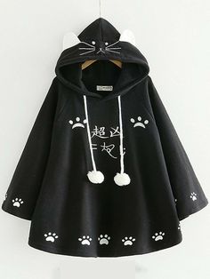 Cute Cat Embroidery, Cute Paws, Kawaii Hoodie, Preppy Tops, Cloak Coat, Spring Outfits 2022, Cute Spring Outfits