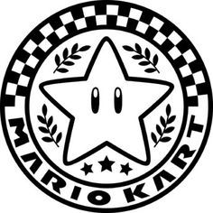 the mario kart logo is shown in black and white with checkered stars on it