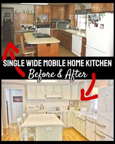 the before and after pictures of a kitchen remodeling project with white cabinets