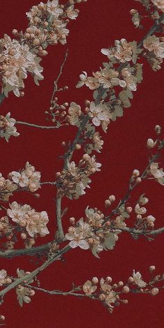 a red background with white flowers on it