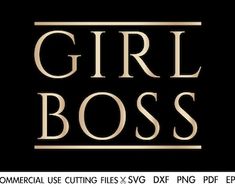 the logo for girl boss is shown in black and gold on a dark background with white lettering