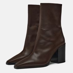 New With Tag 100% Leather Ankle Boots. Block Heels. Pointed Toe. Side Zip Closure. Heel Height: 3.5 Inches (9 Cm) Size Eu39/Us8 Upper 100% Cow Leather Lining 90% Polyester 10% Polyurethane Sole 100% Sbs Insole 100% Goat Leather Brown | 2118/210 S215 Spring Brown Heeled Boots With Padded Heel, Brown Square Toe Heeled Boots For Spring, Brown Mid-calf Boots With Sculpted Heel For Fall, Leather Ankle Platform Boots For Office, Leather Mid-calf Boots For Fall, Winter Business Heels In Leather, Winter Business Leather Heels, Winter Leather Heels With Sculpted Heel, Spring Ankle-high Heeled Boots In Calf Leather