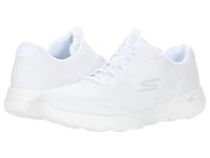 SKECHERS Performance Go Walk Joy - Ecstatic - Women's Shoes : White/Blue : Enjoy long, comfortable walks in the SKECHERS Performance Go Walk Joy - Ecstatic, a lightweight slip-on sneaker that features an Air-Cooled Goga Mat insole and an innovative 5GEN cushioned midsole. The flexible traction outsole provides durability. EZ Fit slip-on design with a stretch-laced front. Breathable athletic engineered mesh upper. Air-Cooled Goga Mat breathable insole with high-rebound cushioning. OrthoLite comfo White Breathable Slip-on Sneakers For Walking, White Slip-resistant Slip-on Sneakers For Sports, White Slip-on Sneakers With Arch Support For Light Sports, White Slip-resistant Sneakers For Walking, Comfortable White Running Shoes With Arch Support, Comfortable Slip-resistant Running Shoes With White Sole, White Skechers, Sketchers Shoes, Shoes White