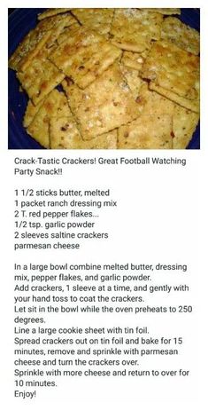 a recipe for cracker crackers on a blue plate