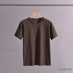 Lasaky - Premium Colored Short-Sleeve Cotton Roundneck T-shirt for Everyday Wear Plain Brown Cotton T-shirt, Casual Plain Brown T-shirt, Everyday Khaki Short Sleeve T-shirt, Everyday Khaki Crew Neck Top, Sequin Pencil Skirt, Blue Army, Premium Colors, Blue Outfit, Cotton Blouse