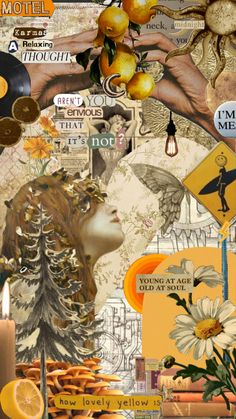 a collage with oranges, lemons and other things