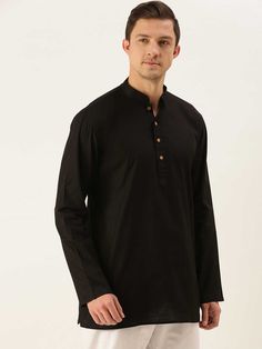 VASTRAMAY Men's Black Cotton Kurta A classic choice for casual elegance, the VASTRAMAY Men's Black Cotton Kurta offers comfort and style in equal measure. Made from high-quality cotton, it provides a relaxed fit suitable for various occasions. Features Comfortable cotton fabric Classic black color Relaxed fit Suitable for multiple occasions Specifications Material: Cotton Color: Black Available Sizes: S, M, L, XL, XXL Material & Care 100% Cotton. Machine wash cold with like colors. Do not bleach White Pajamas, Black Shorts Men, Cotton Kurta, Casual Elegance, Mandarin Collar, Black Shorts, Black Cotton, Classic Black, Black Color