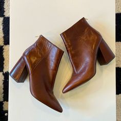 Never Worn! New Without Box. Chic Block Heel Boots With Branded Insole, Brown Pointed Toe Heels With Heel Pull Tab, Brown Casual Heels With Contrasting Heel Counter, Chic Heels With Heel Pull Tab And Round Toe, Brown Ankle-high Heels With Heel Pull Tab, Vince Camuto Shoes, Vince Camuto, Bootie Boots, Ankle Boots