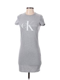 Calvin Klein Casual Dress Size: X-Small Gray Dresses - used. 55% PIMA COTTON, 37% MODAL, 8% SPANDEX, Crew Neck, Knee Length, Short Sleeve | Calvin Klein Casual Dress: Gray Dresses - Used - Size X-Small Calvin Klein Dresses 2022, Gray Fitted Crew Neck Dress, Gray Fitted Dress With Crew Neck, Spring Calvin Klein Cotton Dresses, Calvin Klein Cotton Spring Dresses, Calvin Klein Summer Cotton Dress, Casual Calvin Klein Mini Dress For Spring, Calvin Klein Casual Mini Dress For Spring, Calvin Klein Stretch Mini Dress