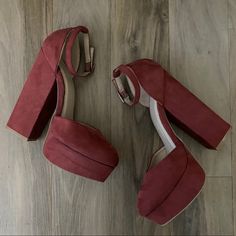 Brand New - Never Worn. Burgundy Closed Toe Platform Heels, Burgundy Platform Heels With Block Heel, Burgundy Block Heel Platform Shoes, Red Ankle Strap Block Heels With Stacked Heel, Red Chunky Platform Heels For Spring, Burgundy Platform Heels With Pointed Toe, Chic Red Block Heels With Stacked Heel, Burgundy Block Heel Heels For Spring, Burgundy Block Heels For Spring