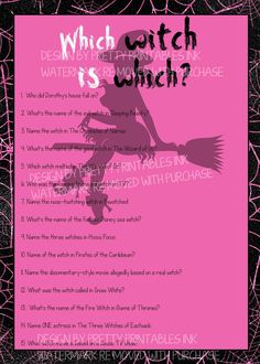 a pink poster with the words which witch is whineh? written on it