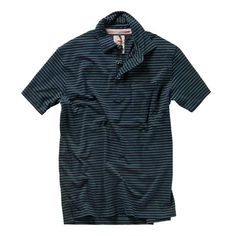 Relwen Jersey Stripe Polo - Navy w/ Green | Polo Shirts | Huckberry Striped Polo Shirt With Polo Collar For Golf, Casual Striped Polo Shirt For Golf, Striped Relaxed Fit Collared Polo Shirt, Striped Relaxed Fit Polo Shirt, Classic Striped Relaxed Fit Polo Shirt, Casual Striped Polo Shirt, Casual Polo Shirt With Contrast Stripes For Golf, Casual Golf Polo Shirt With Contrast Stripes, Casual Three-stripes Golf Tops