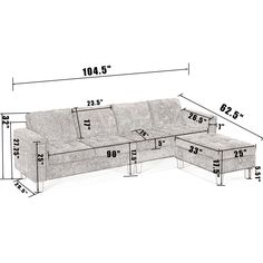 the sectional sofa is shown with measurements for it