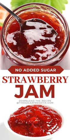 no added sugar strawberry jam in a jar