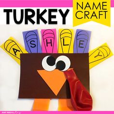 a turkey made out of construction paper with the words name craft on it's side