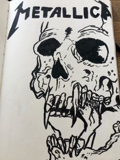 a drawing of a skull with the word metallic on it