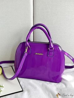 BirdinBag - Graphic Dome Briefcase - Sleek and Sophisticated Design Solid Color Large Capacity Satchel For Evening, Chic Purple Shoulder Bag With Zipper Closure, Solid Color Evening Satchel With Large Capacity, Evening Satchel With Large Capacity, Trendy Formal Satchel, Chic Purple Bag With Zipper Closure, Chic Purple Shoulder Bag For Office, Chic Purple Office Shoulder Bag, Chic Purple Office Bag