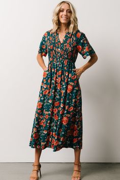 Botega Midi Dress | Jade Multi Floral | Baltic Born Baltic Born, Ruffled Collar, Tier Skirt, Cream Dress, Floral Midi Dress, Sweatshirt Dress, Favorite Dress, Flared Sleeves, Bump