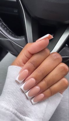 French Nails Plain, Straight Tip Acrylic Nails, Milk Base French Nails, French Nails On Black Women, Narrow French Tip Nails, French Tips Square Long, Light Square Nails, French Tip Square Nails Long, Long Acrylic French Nails