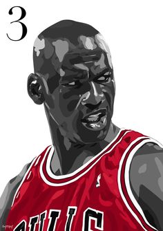 a drawing of a basketball player with the number 3 on it's chest and head