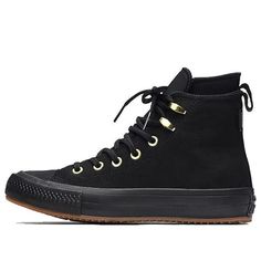 (WMNS) Converse Chuck Taylor All Star Waterproof Boot 'Black' 557945C Black Outdoor Sneakers With Rubber Toe Cap, Converse Lace-up Boots For Outdoor Activities, Outdoor Black Sneakers With Rubber Toe Cap, Black Weatherproof Sneakers For Streetwear, Black High-top Sneakers With Rubber Sole For Hiking, Black Waterproof Boots With Rubber Toe Cap For Outdoor, Black High-top Sneakers With Reinforced Toe, Converse Waterproof High-top Boots, Converse Winter Boots With Rubber Sole